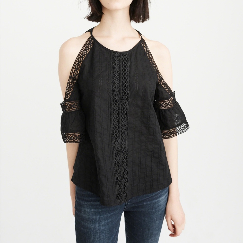 Abercrombie & Fitch black lace cold shoulder top